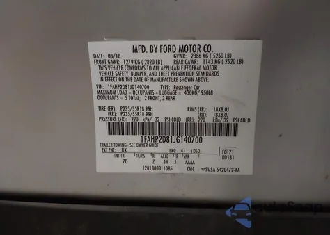 2018 Ford Taurus Se from USA, damaged, VIN 1FAHP2D81JG140700